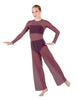Solid Lycra LS Keyhole Wide Leg Mesh Unitard with Bandeau and Panty