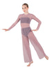 Solid Lycra LS Keyhole Wide Leg Mesh Unitard with Bandeau and Panty