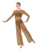 Solid Lycra LS Keyhole Wide Leg Mesh Unitard with Bandeau and Panty