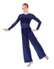 Solid Lycra LS Keyhole Wide Leg Mesh Unitard with Bandeau and Panty