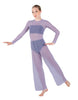 Solid Lycra LS Keyhole Wide Leg Mesh Unitard with Bandeau and Panty