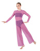 Solid Lycra LS Keyhole Wide Leg Mesh Unitard with Bandeau and Panty