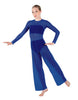 Solid Lycra LS Keyhole Wide Leg Mesh Unitard with Bandeau and Panty
