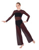 Solid Lycra LS Keyhole Wide Leg Mesh Unitard with Bandeau and Panty