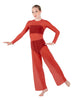 Solid Lycra LS Keyhole Wide Leg Mesh Unitard with Bandeau and Panty