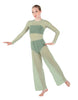 Solid Lycra LS Keyhole Wide Leg Mesh Unitard with Bandeau and Panty