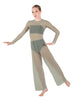 Solid Lycra LS Keyhole Wide Leg Mesh Unitard with Bandeau and Panty