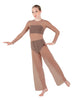 Solid Lycra LS Keyhole Wide Leg Mesh Unitard with Bandeau and Panty