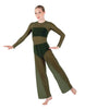 Solid Lycra LS Keyhole Wide Leg Mesh Unitard with Bandeau and Panty