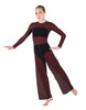 Solid Lycra LS Keyhole Wide Leg Mesh Unitard with Bandeau and Panty