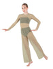 Solid Lycra LS Keyhole Wide Leg Mesh Unitard with Bandeau and Panty