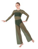 Solid Lycra LS Keyhole Wide Leg Mesh Unitard with Bandeau and Panty