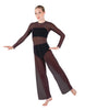 Solid Lycra LS Keyhole Wide Leg Mesh Unitard with Bandeau and Panty