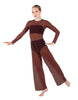 Solid Lycra LS Keyhole Wide Leg Mesh Unitard with Bandeau and Panty