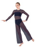 Solid Lycra LS Keyhole Wide Leg Mesh Unitard with Bandeau and Panty