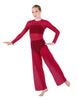 Solid Lycra LS Keyhole Wide Leg Mesh Unitard with Bandeau and Panty