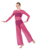 Solid Lycra LS Keyhole Wide Leg Mesh Unitard with Bandeau and Panty