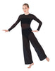 Solid Lycra LS Keyhole Wide Leg Mesh Unitard with Bandeau and Panty