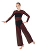 Solid Lycra LS Keyhole Wide Leg Mesh Unitard with Bandeau and Panty