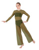 Solid Lycra LS Keyhole Wide Leg Mesh Unitard with Bandeau and Panty