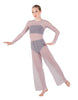 Solid Lycra LS Keyhole Wide Leg Mesh Unitard with Bandeau and Panty