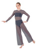 Solid Lycra LS Keyhole Wide Leg Mesh Unitard with Bandeau and Panty