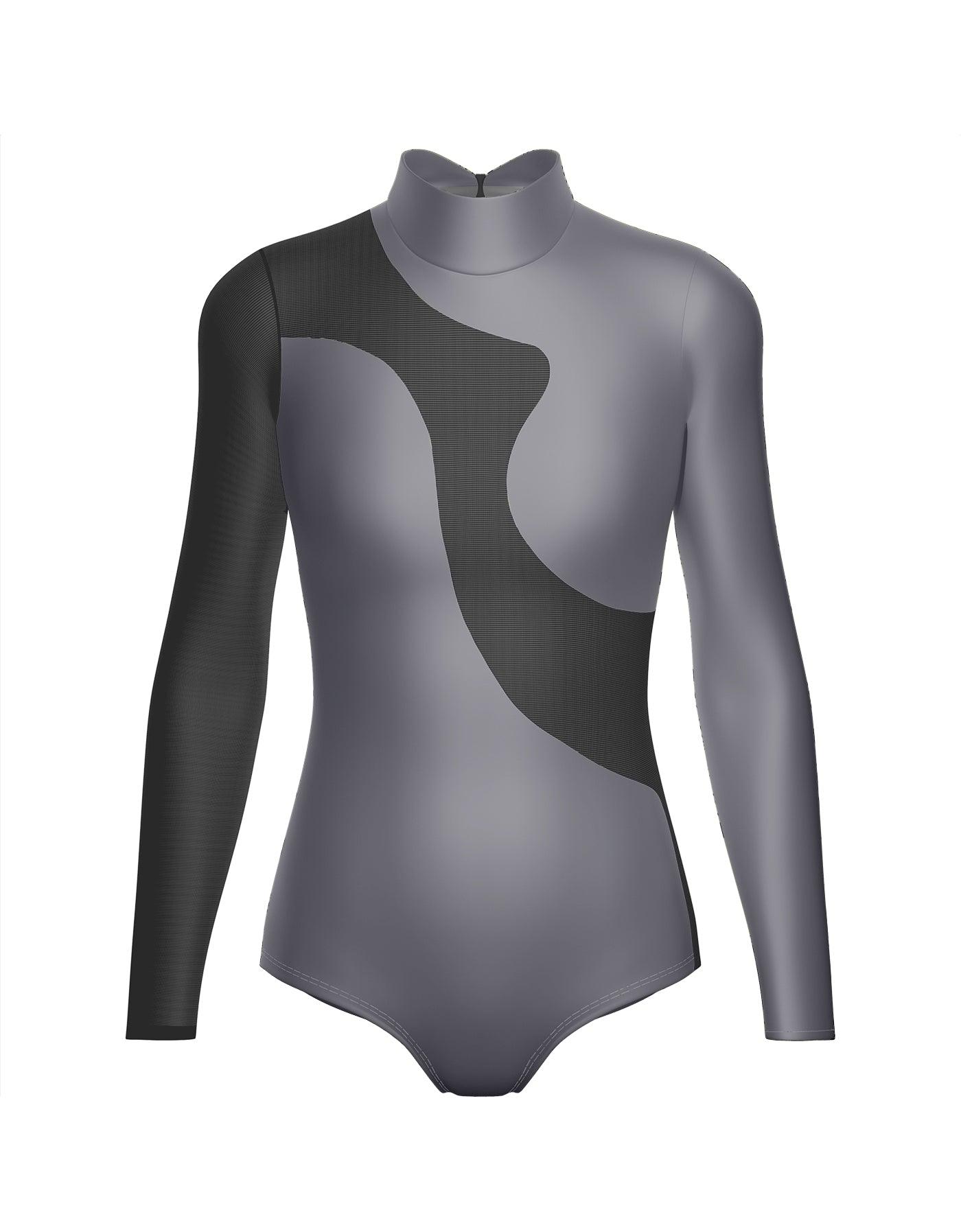 Solid Shadows Leotard with Mesh