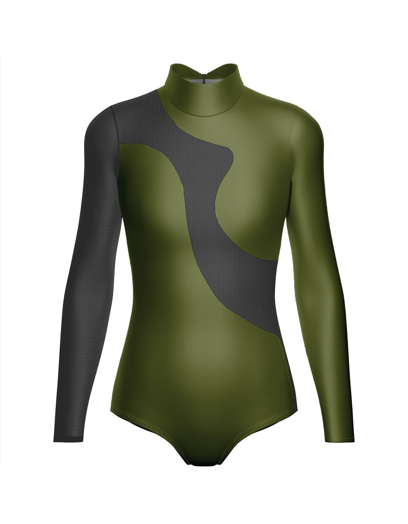 Solid Shadows Leotard with Mesh