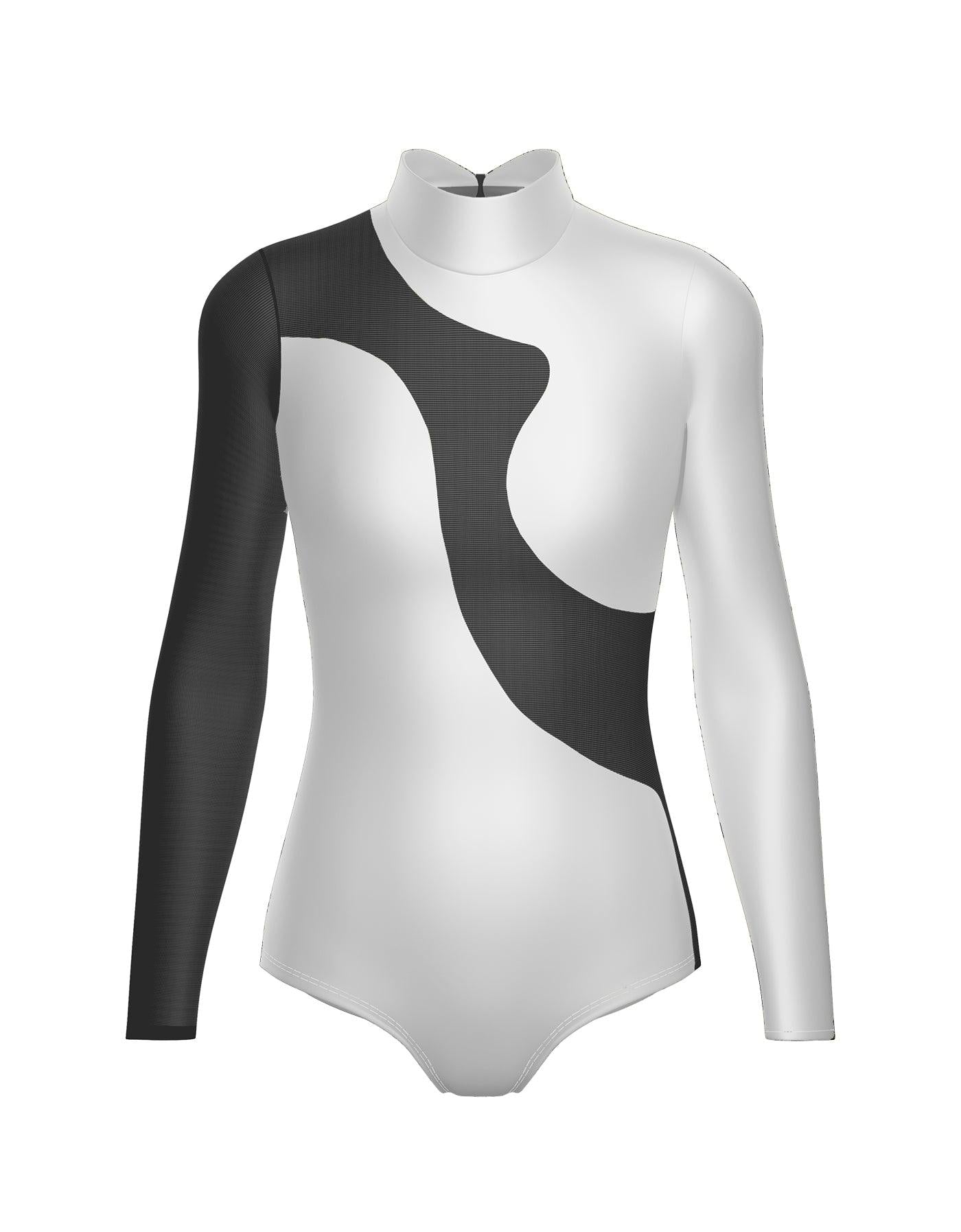 Solid Shadows Leotard with Mesh