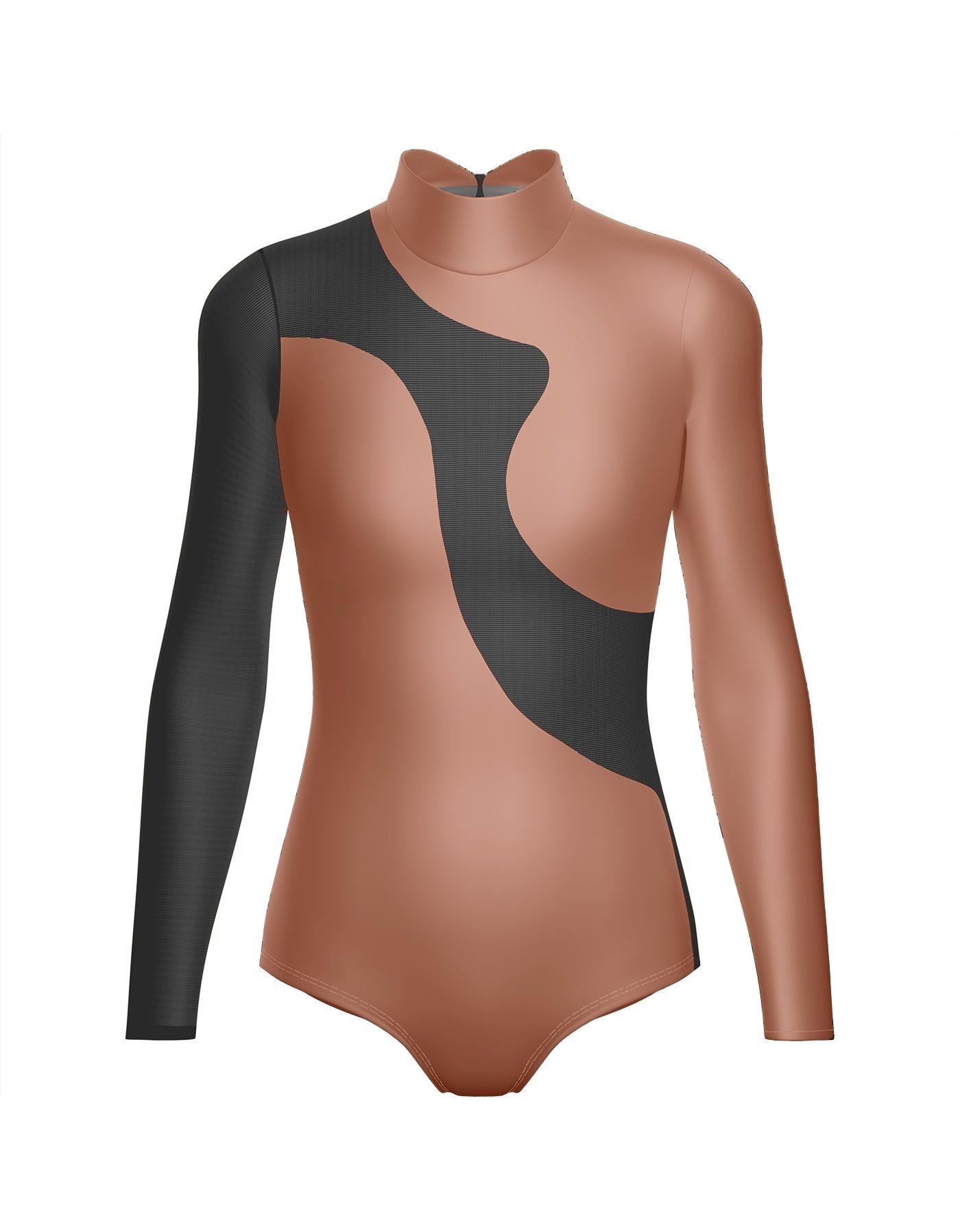Solid Shadows Leotard with Mesh