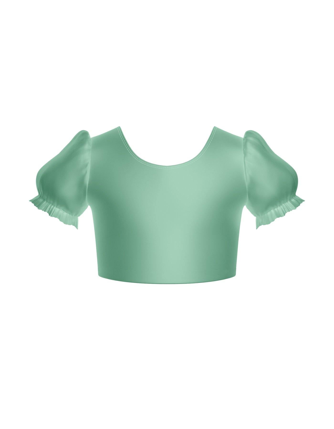 Solid Hologram Puff Sleeve Crop Top