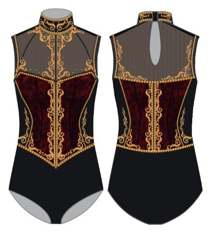 Custom Cirque Gold Faux Corset Tneck Sleeveless Keyhole Back Leotard