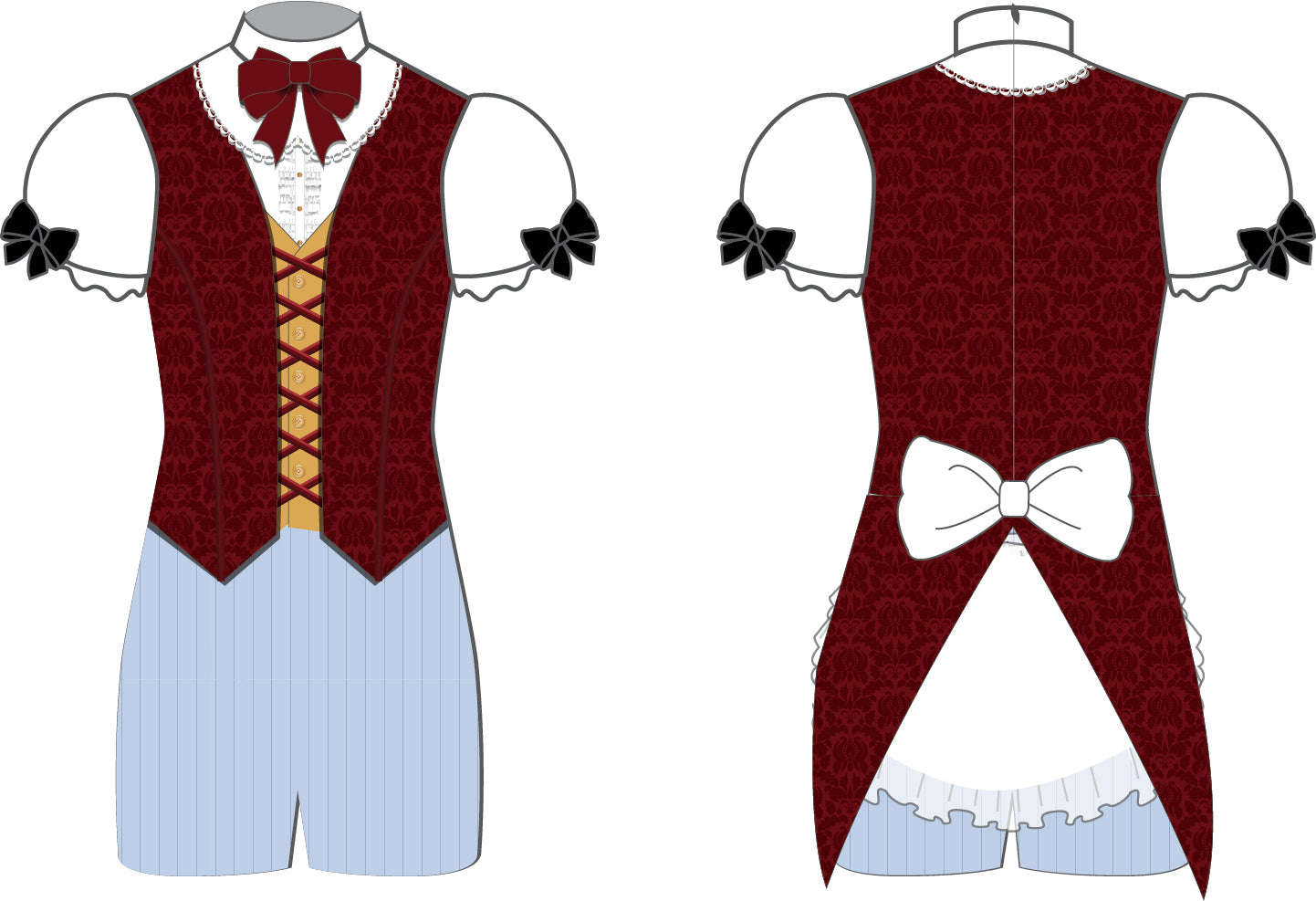 Custom Vest Rabbit Puff Sleeve Zipper Back Biketard with Tails