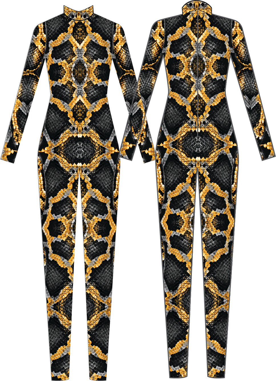 Custom Medusa Snakes LS Tneck Zipper Back Unitard