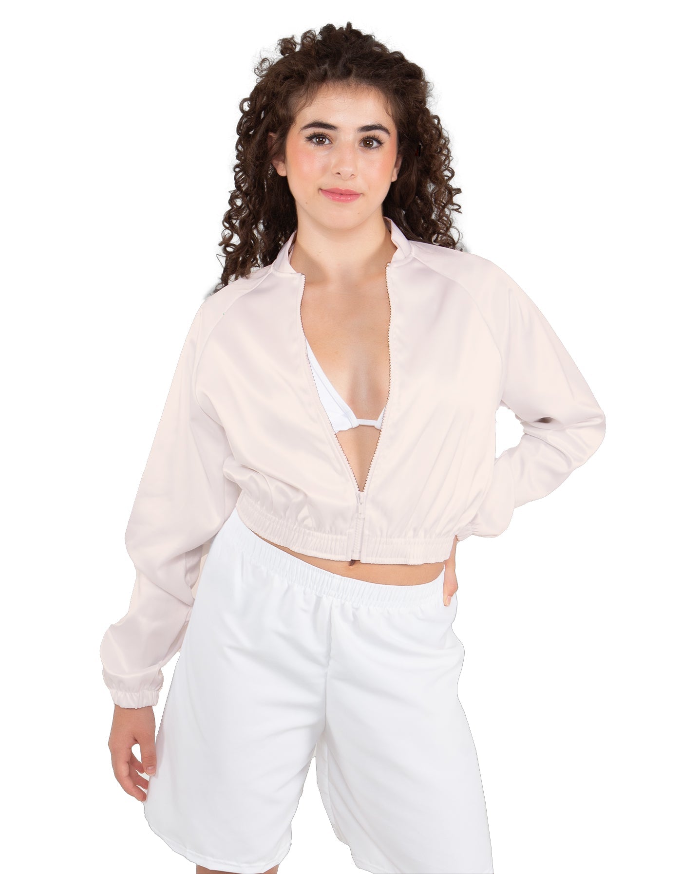 Solid Satin Cropped Jockey Jacket No Rib
