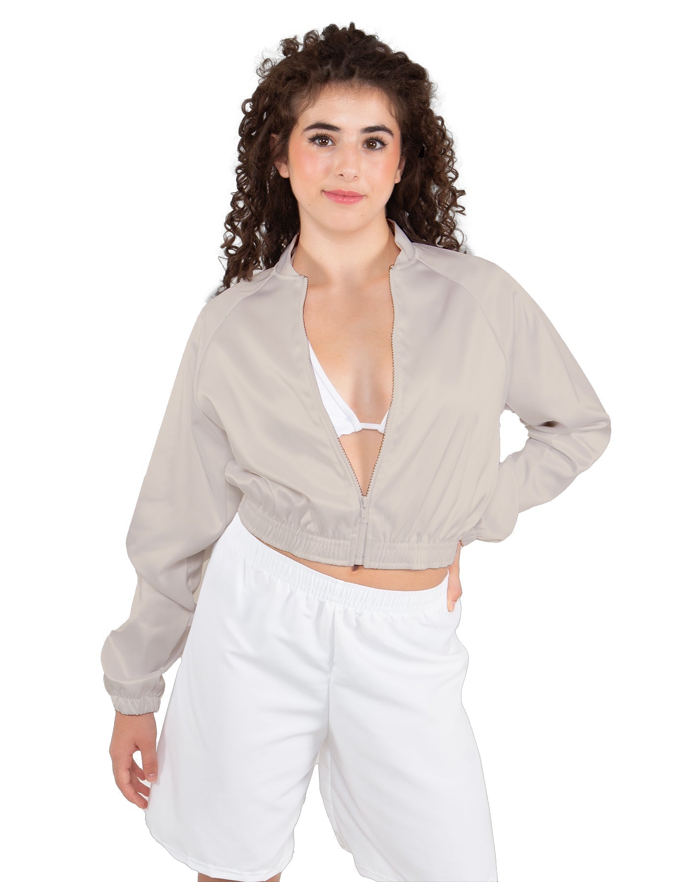 Solid Satin Cropped Jockey Jacket No Rib