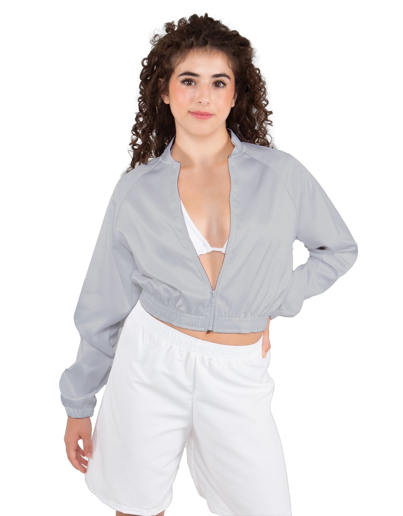 Solid Satin Cropped Jockey Jacket No Rib