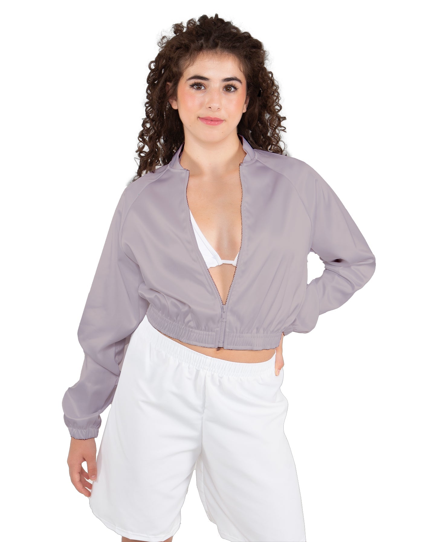 Solid Satin Cropped Jockey Jacket No Rib
