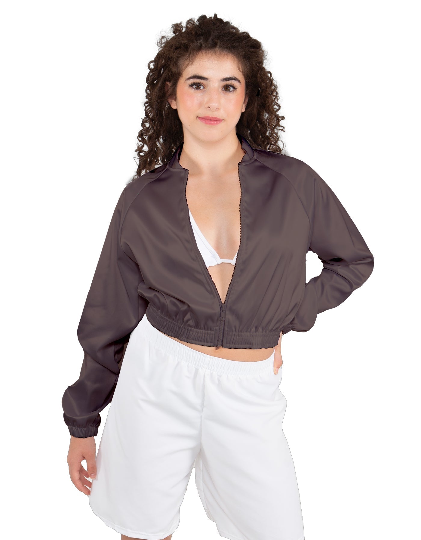 Solid Satin Cropped Jockey Jacket No Rib