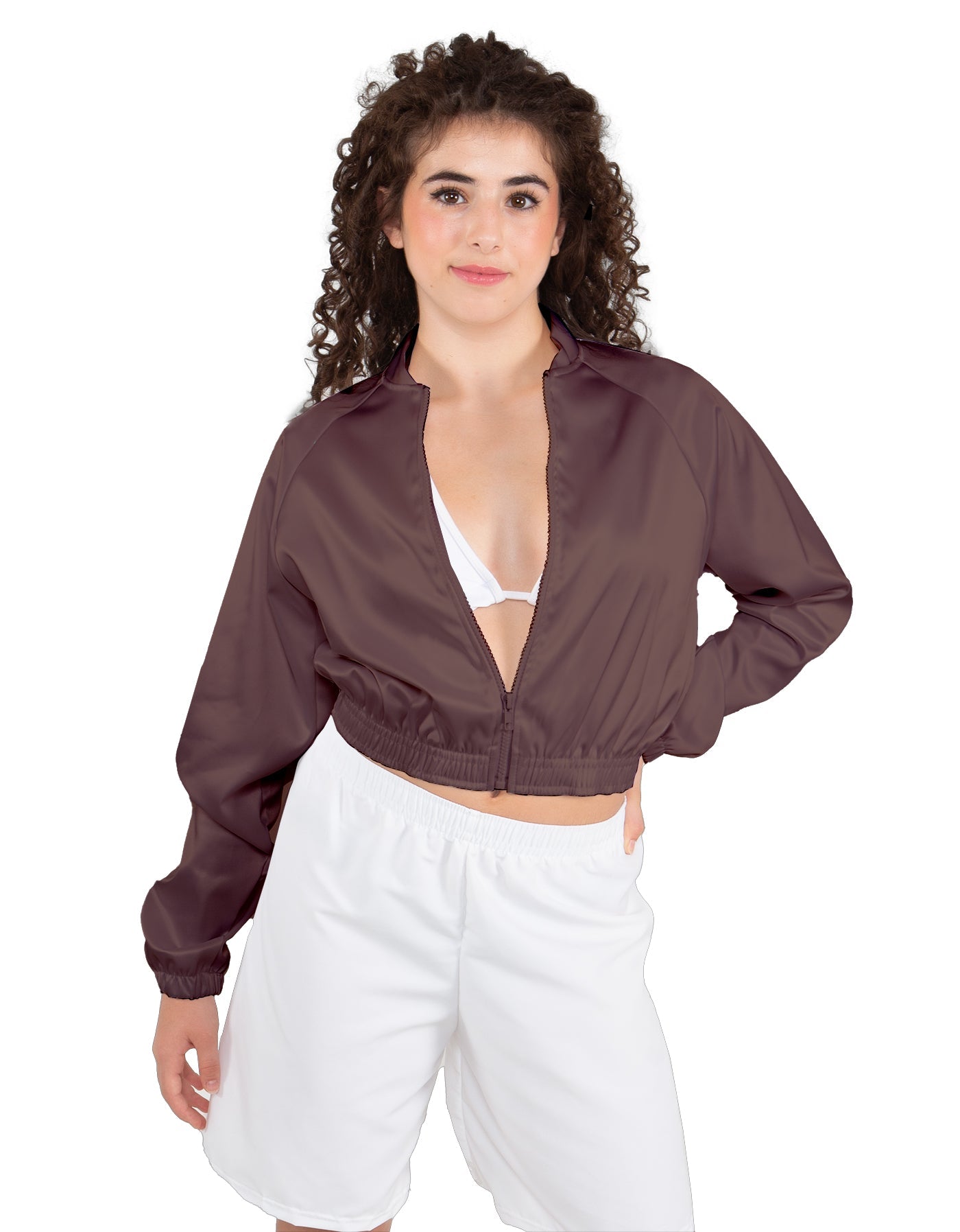 Solid Satin Cropped Jockey Jacket No Rib