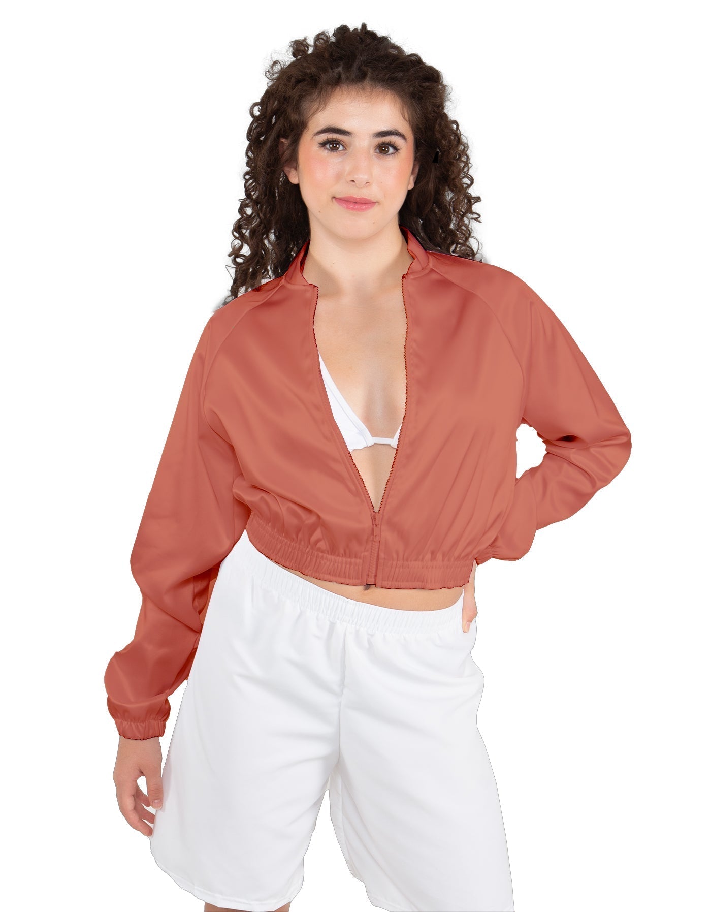 Solid Satin Cropped Jockey Jacket No Rib