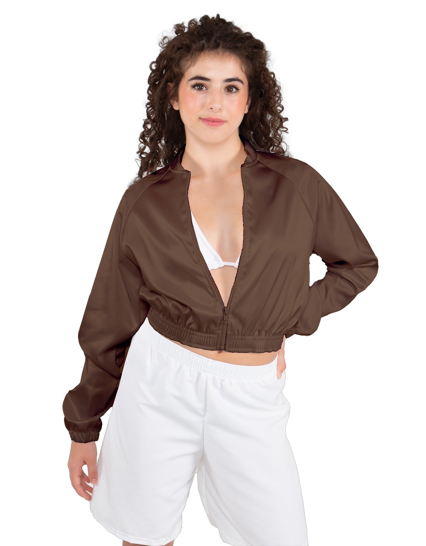 Solid Satin Cropped Jockey Jacket No Rib