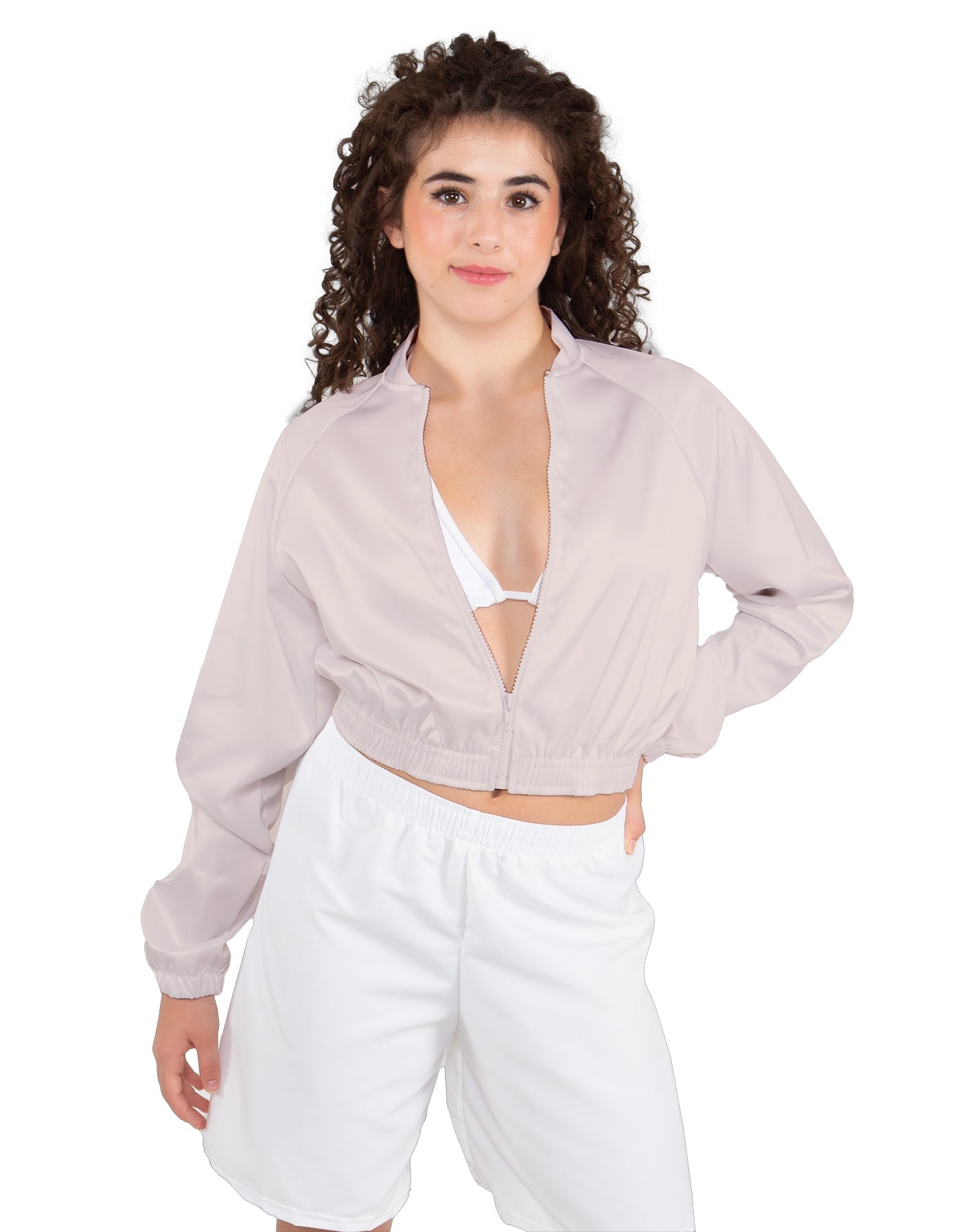 Solid Satin Cropped Jockey Jacket No Rib