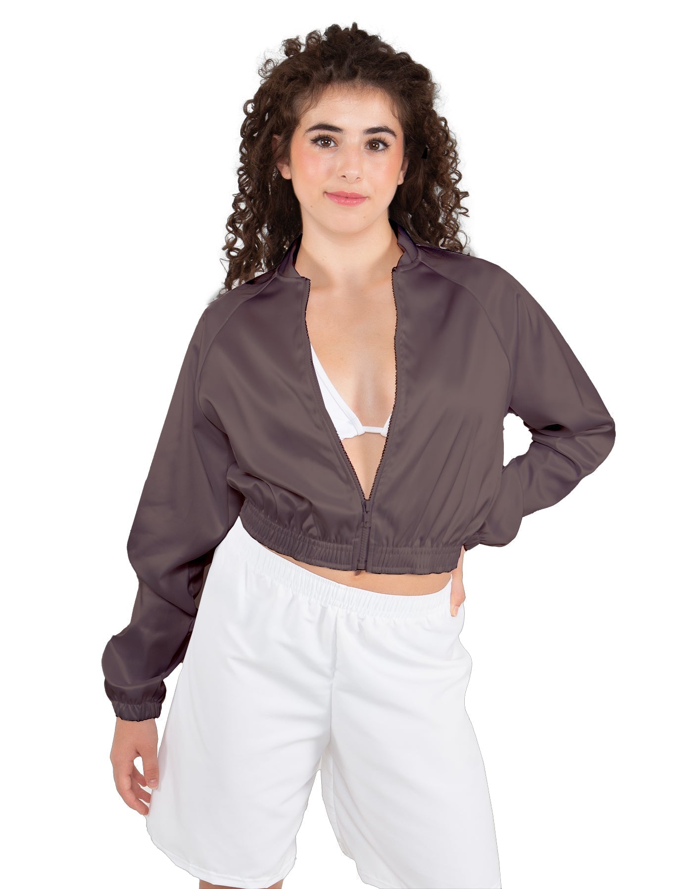 Solid Satin Cropped Jockey Jacket No Rib