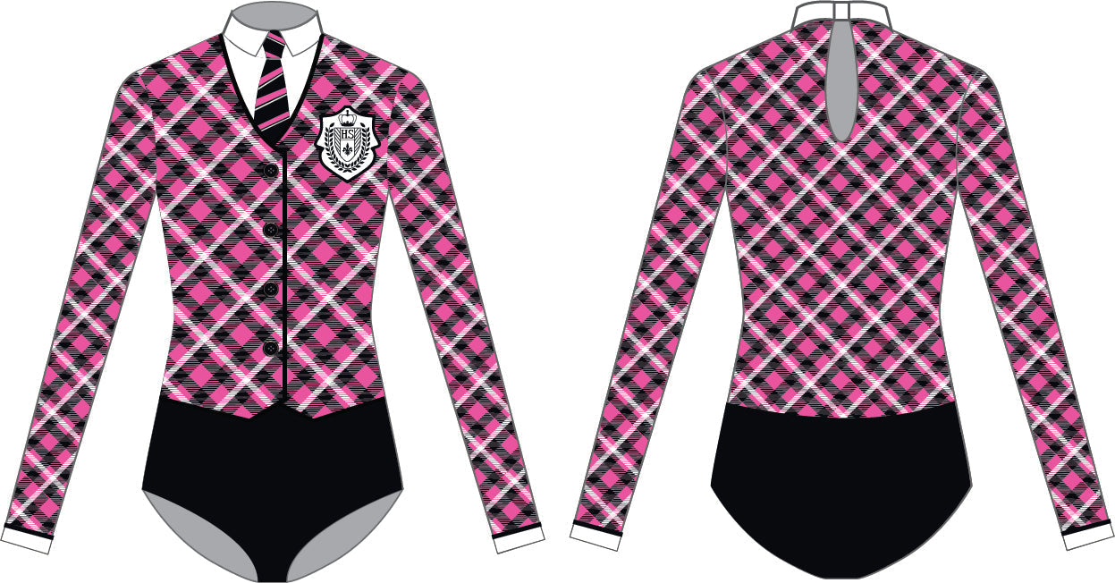 Custom Pom School Girl LS Tneck Keyhole Back Leotard