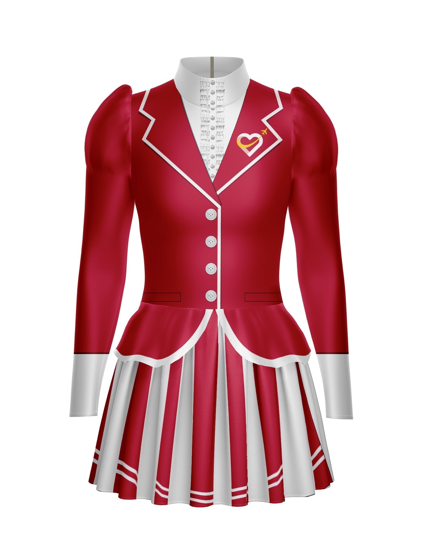 Flight Attendant LS TNeck Biketard with Attached Pleated Skirt and Peplum