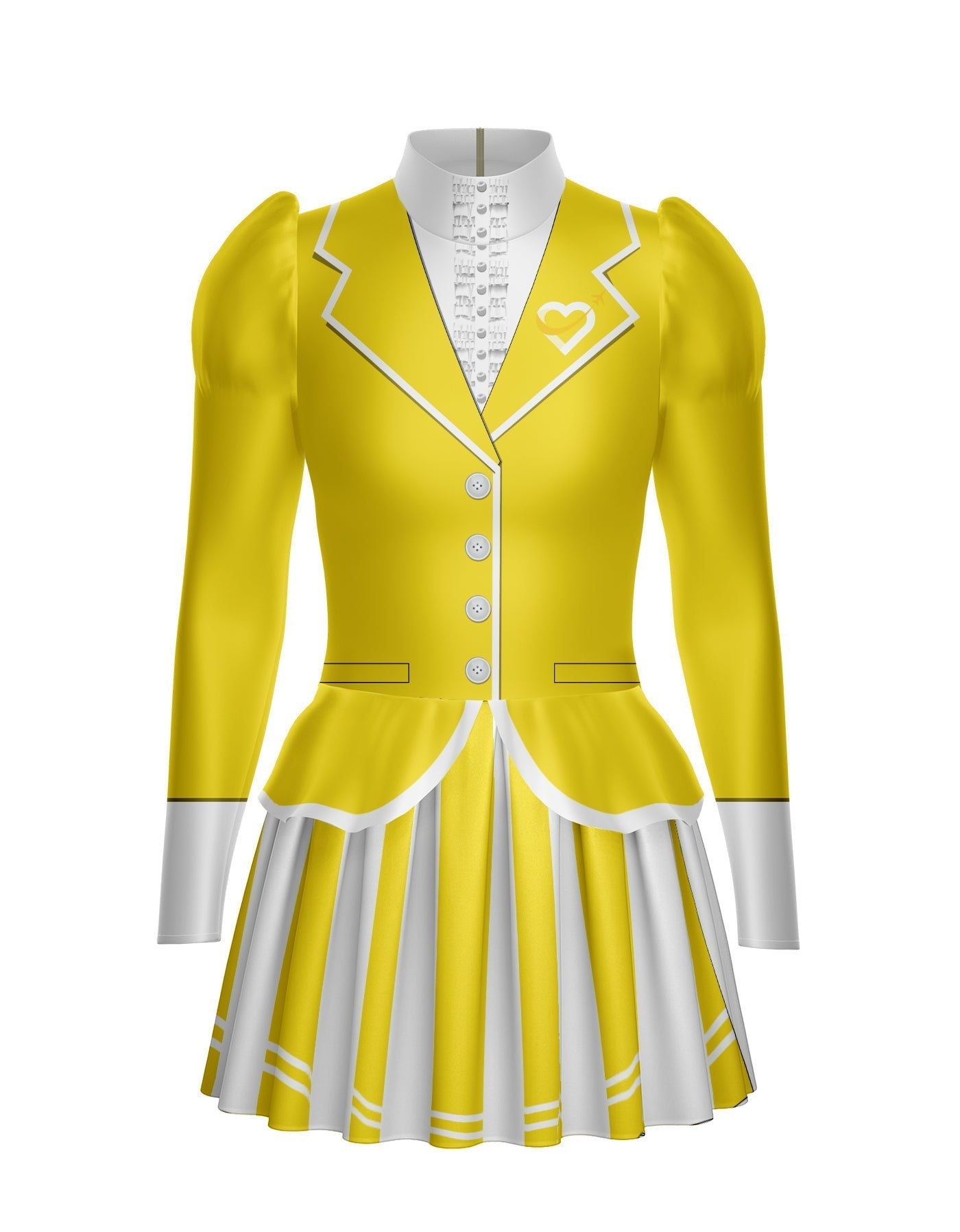 Flight Attendant LS TNeck Biketard with Attached Pleated Skirt and Peplum