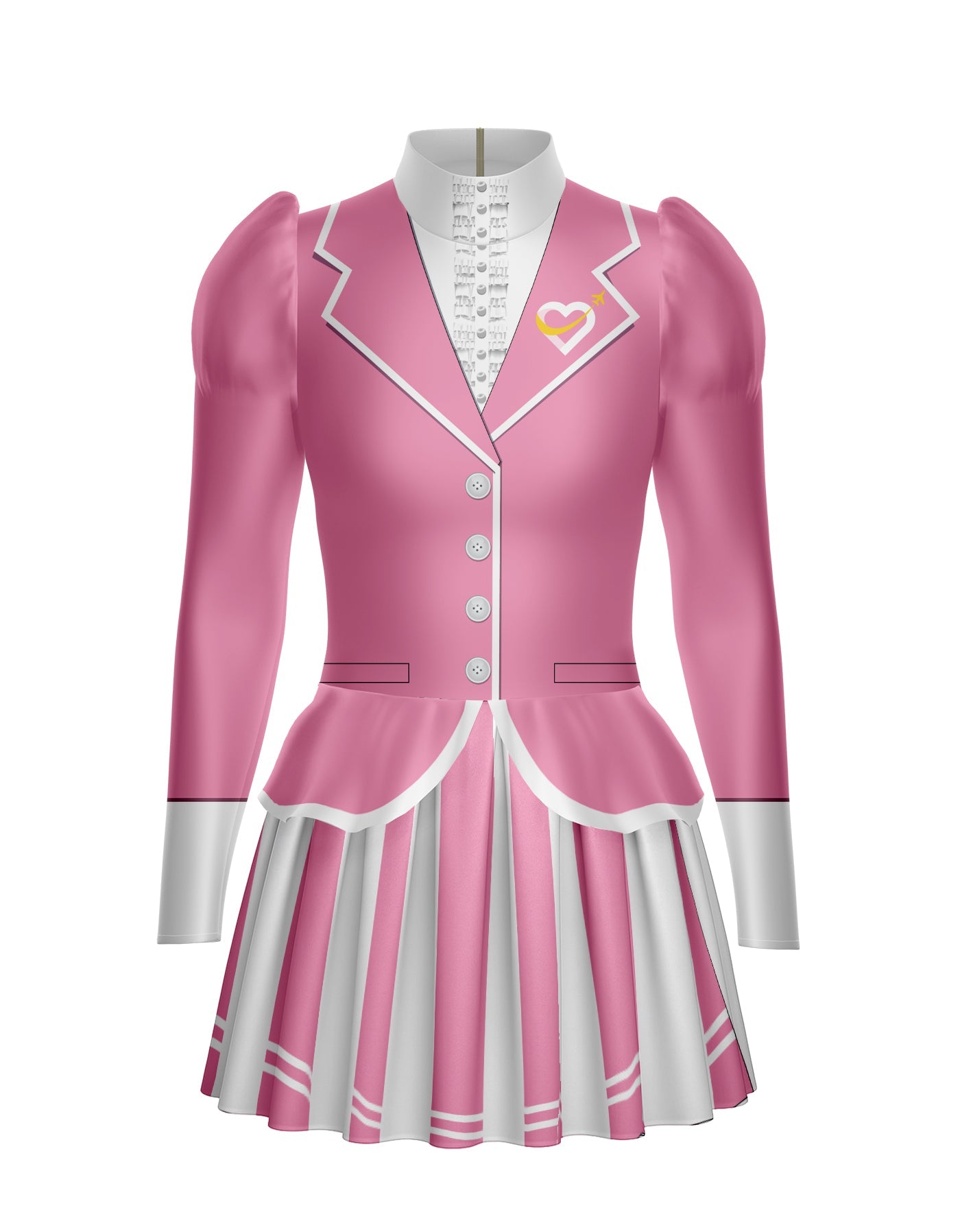 Flight Attendant LS TNeck Biketard with Attached Pleated Skirt and Peplum