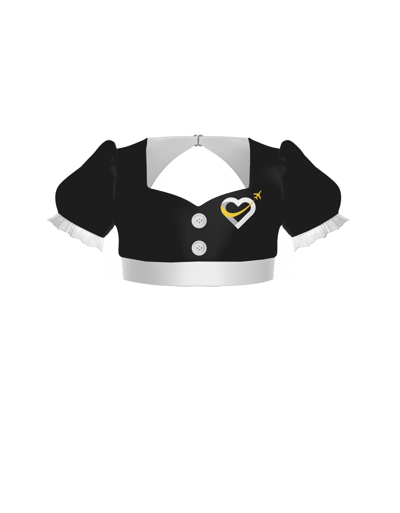 Flight Attendant Sweetheart Puff Sleeve Crop Top with Triangle Back