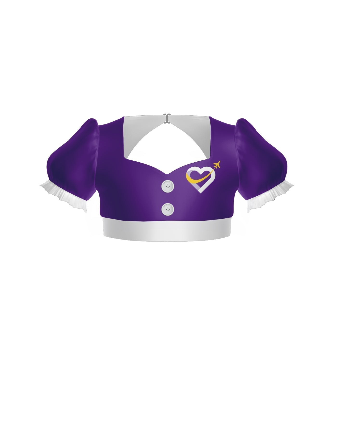 Flight Attendant Sweetheart Puff Sleeve Crop Top with Triangle Back